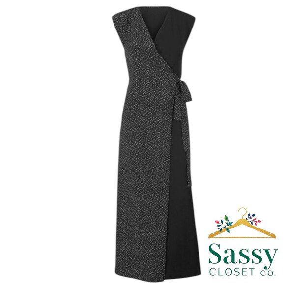 NEW! CABI Black and White Polka Dot Wrap Maxi Dress - Picture 1 of 6